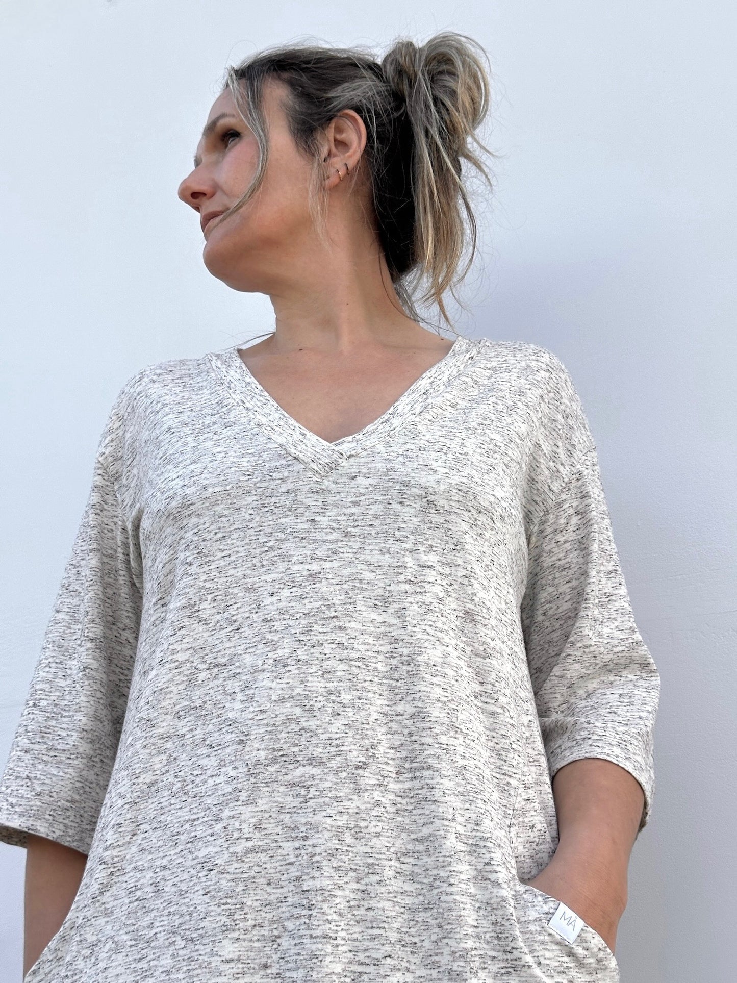 SAIO VESTIDO BEIGE JASPEADO