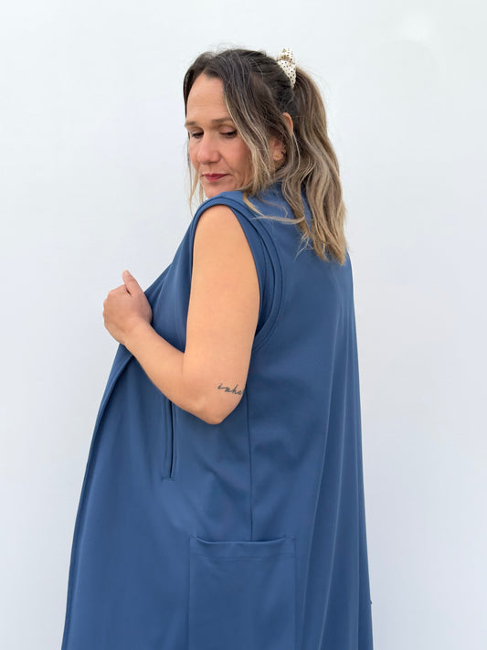 KRISTINA CHALECO LARGO AZUL