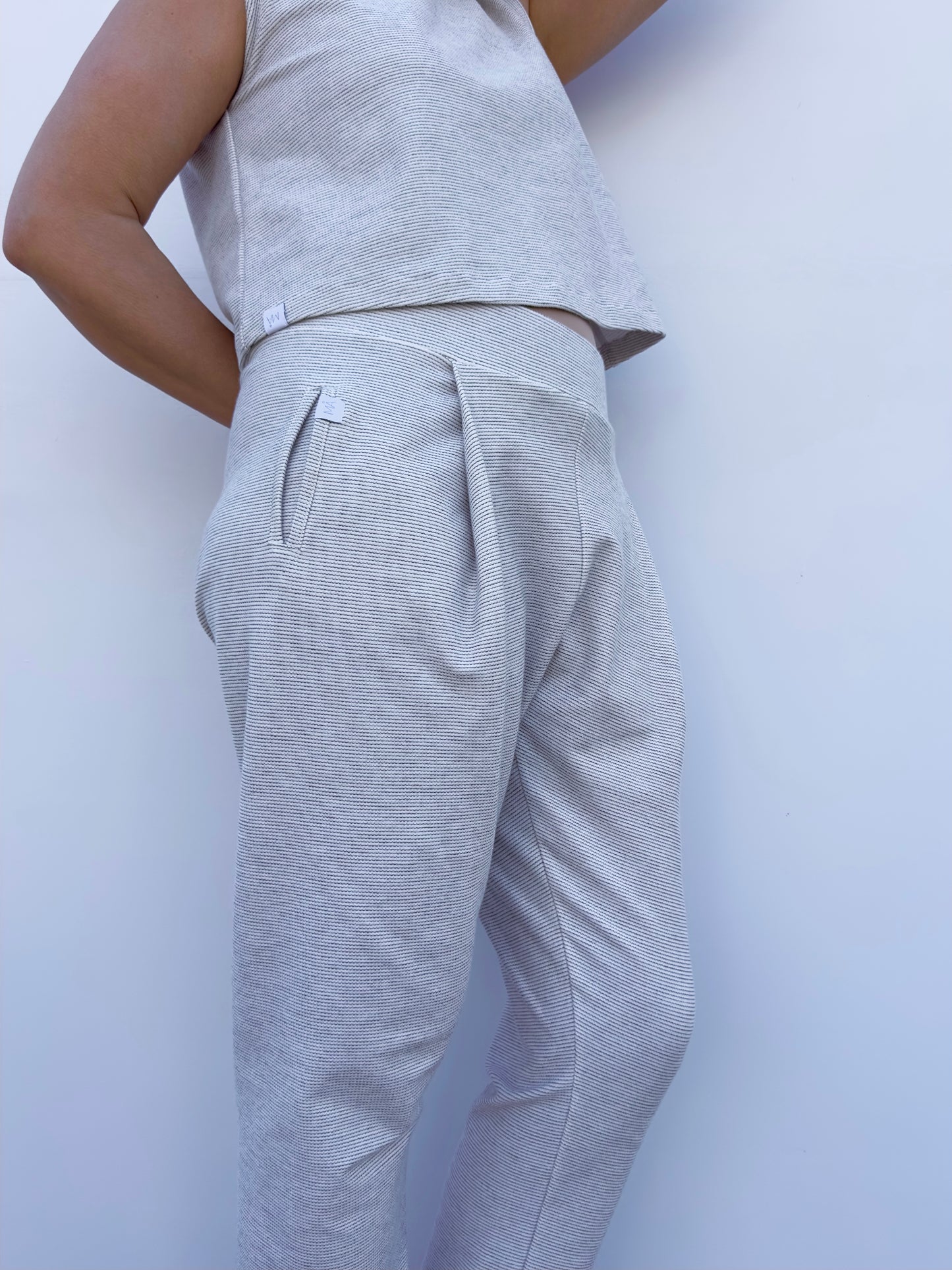 DANIELA PANTALON CON PINZAS BEIGE RAYITA