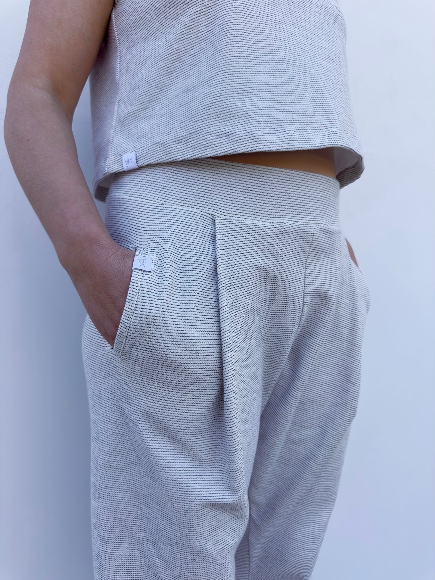 DANIELA PANTALON CON PINZAS BEIGE RAYITA
