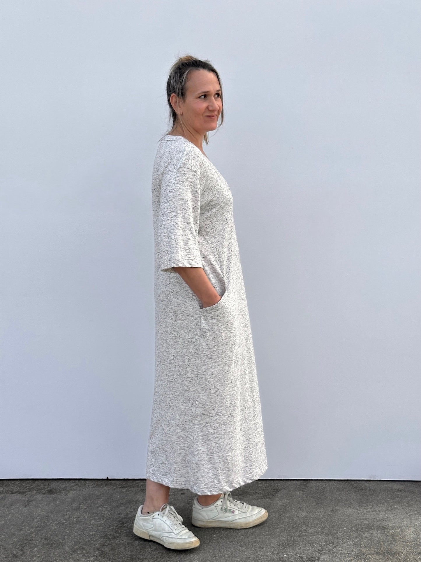 SAIO VESTIDO BEIGE JASPEADO