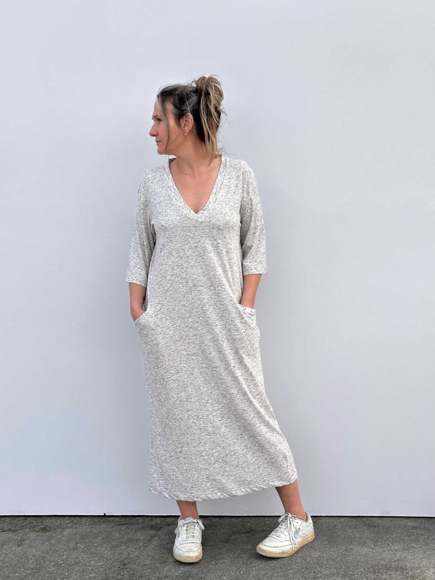 SAIO VESTIDO BEIGE JASPEADO