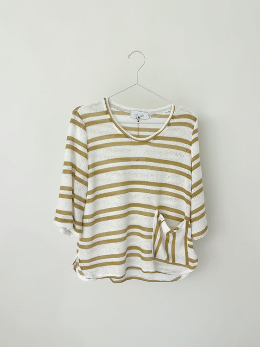 EULALIA CAMISETA RAYAS BEIGE CALADO
