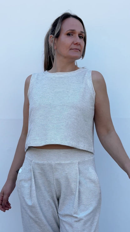 KROP TOP BEIGE RAYITA
